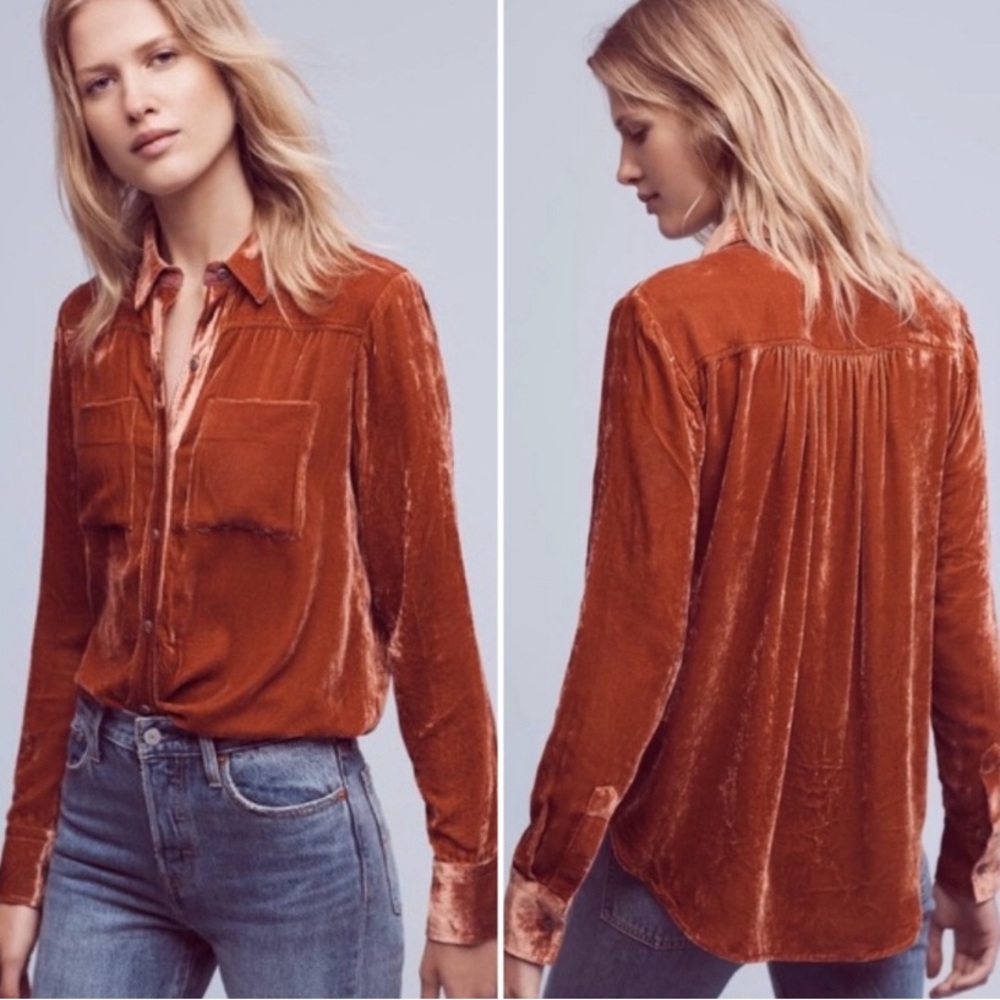Anthropologie Orange Holding Horses Velvet Top